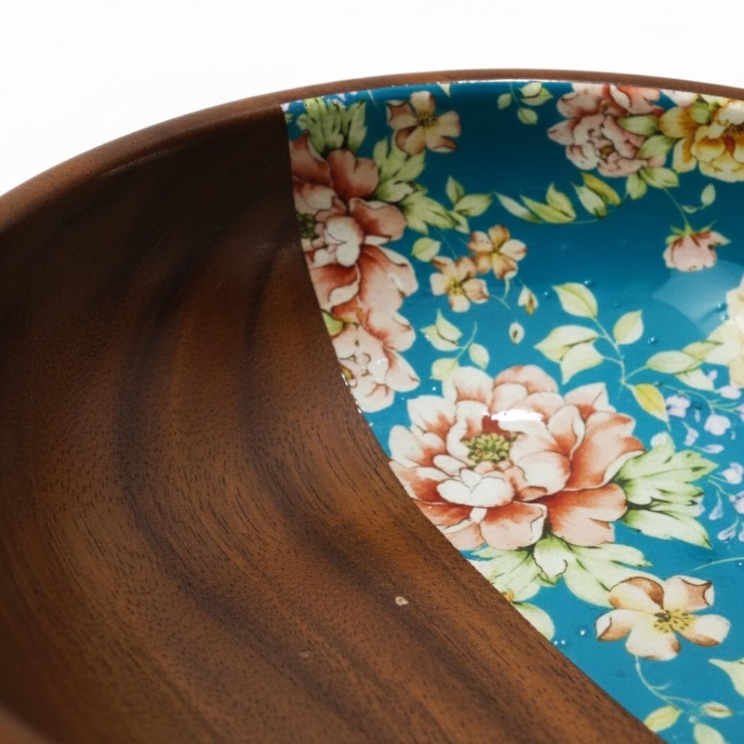 Enamel Floral Wooden Bowl for Sustainable Dining